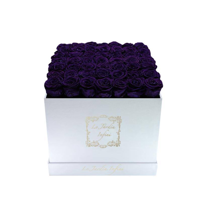 Purple Preserved Roses - Large Square Luxury White Suede Box
