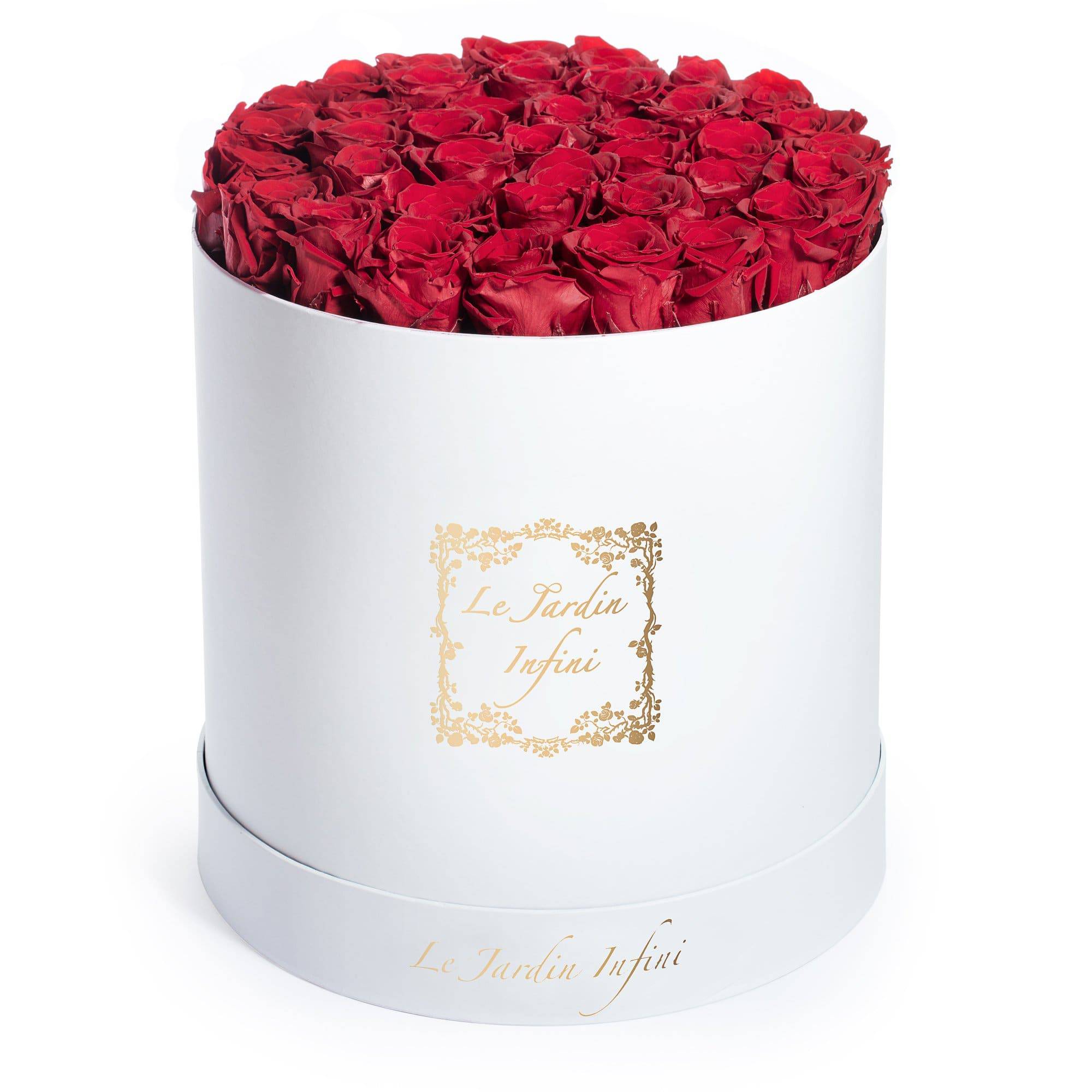 Red Preserved Roses - Large Round White Box - Le Jardin Infini Roses in a Box