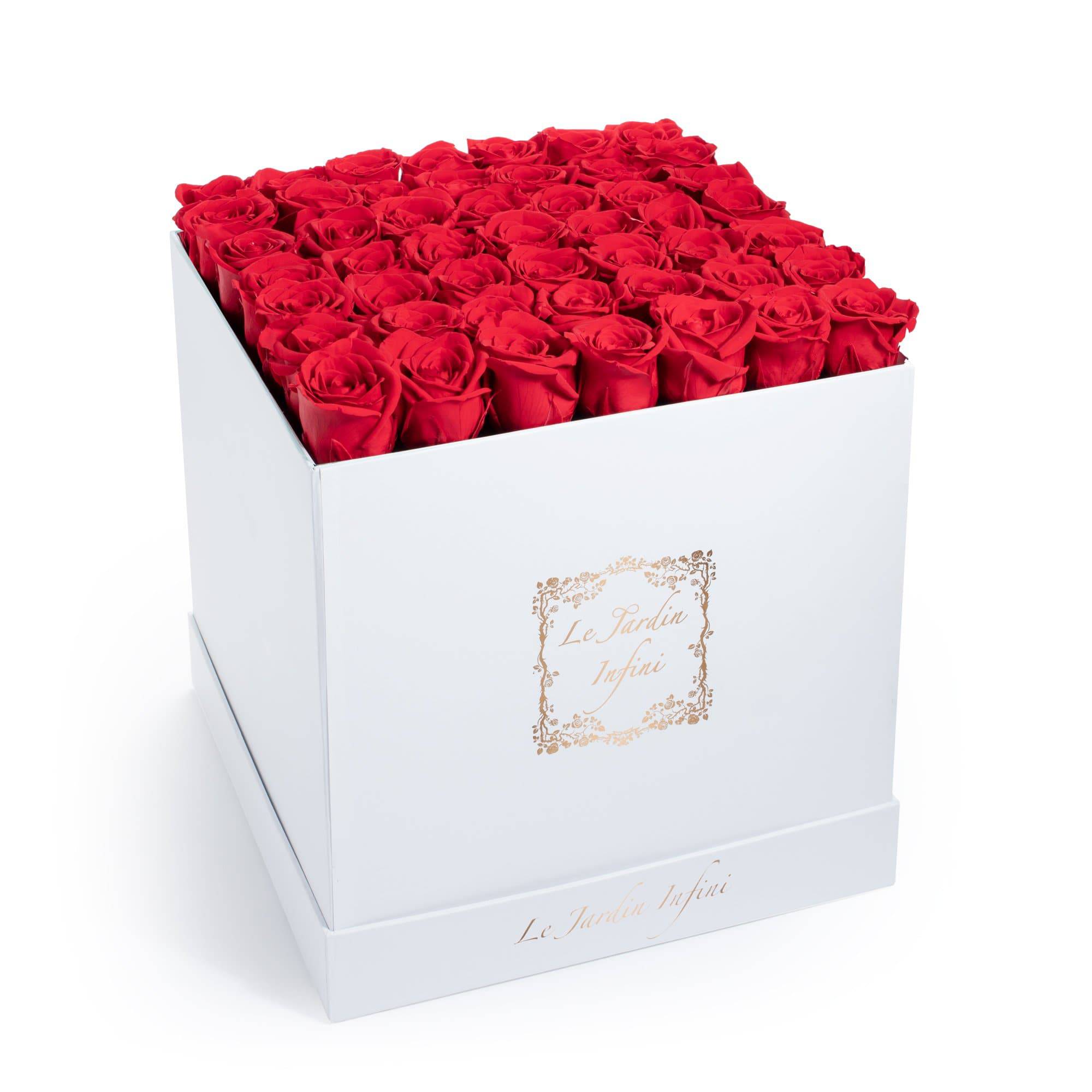 Red Preserved Roses - Large Square White Box