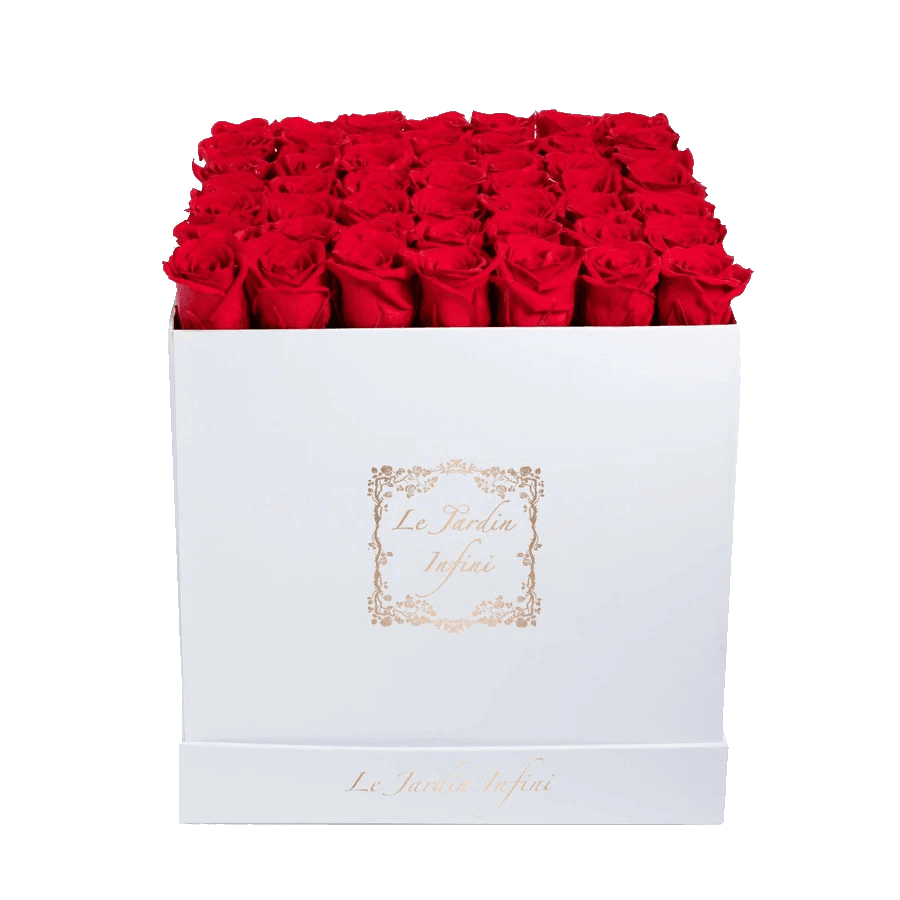 Red Preserved Roses - Large Square White Box