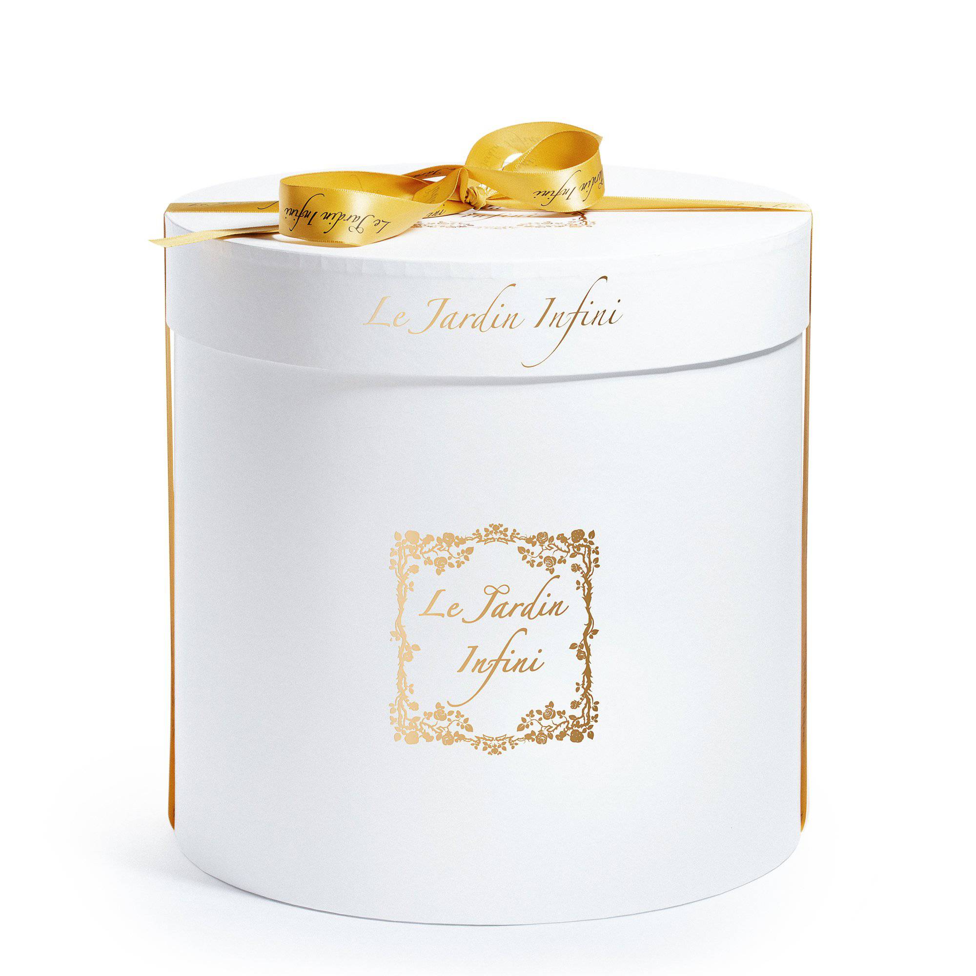 Royal Blue Preserved Roses - Large Round White Box - Le Jardin Infini Roses in a Box