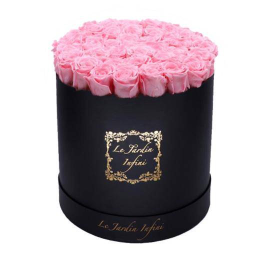 Soft Pink Preserved Roses - Large Round Luxury Black Suede Box