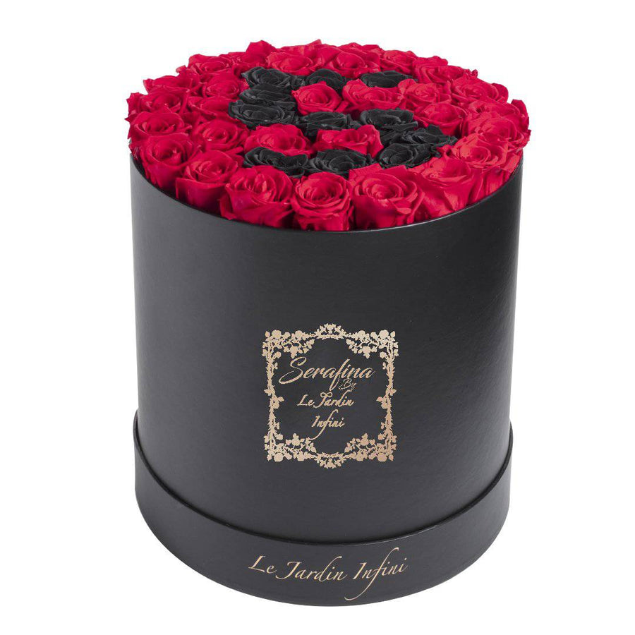 The Serafina - Black Letter S and Red Preserved Roses - Large Round Black Box - Le Jardin Infini Roses in a Box