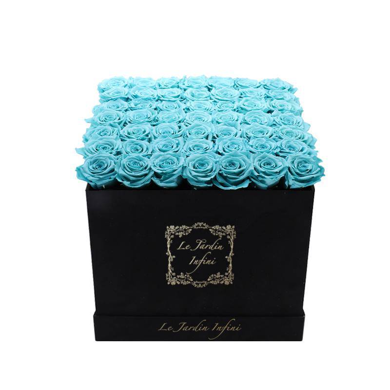 Turquoise Preserved Roses - Large Square Luxury Black Suede Box