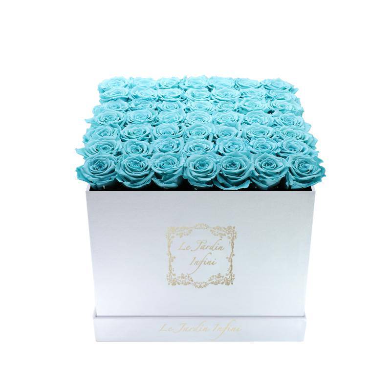 Turquoise Preserved Roses - Large Square Luxury White Suede Box