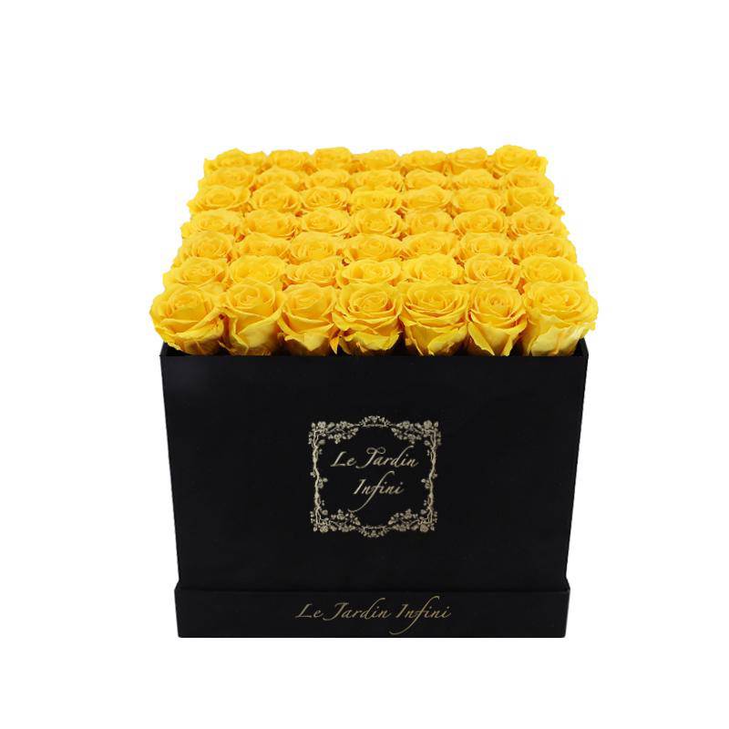 Warm Yellow Preserved Roses - Large Square Luxury Black Suede Box