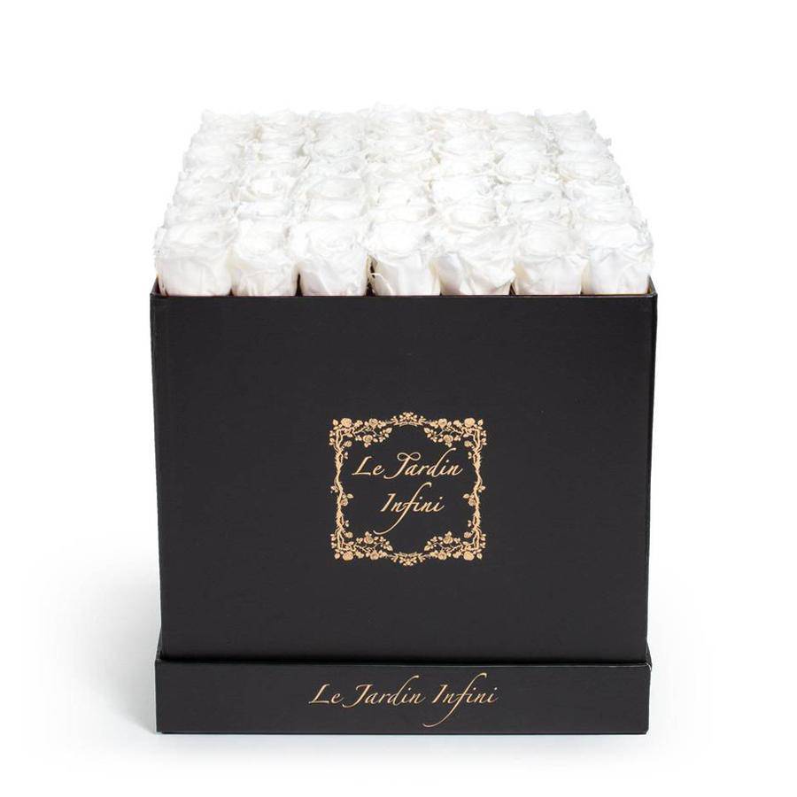 White Preserved Roses - Large Square Luxury Black Box - Le Jardin Infini Roses in a Box