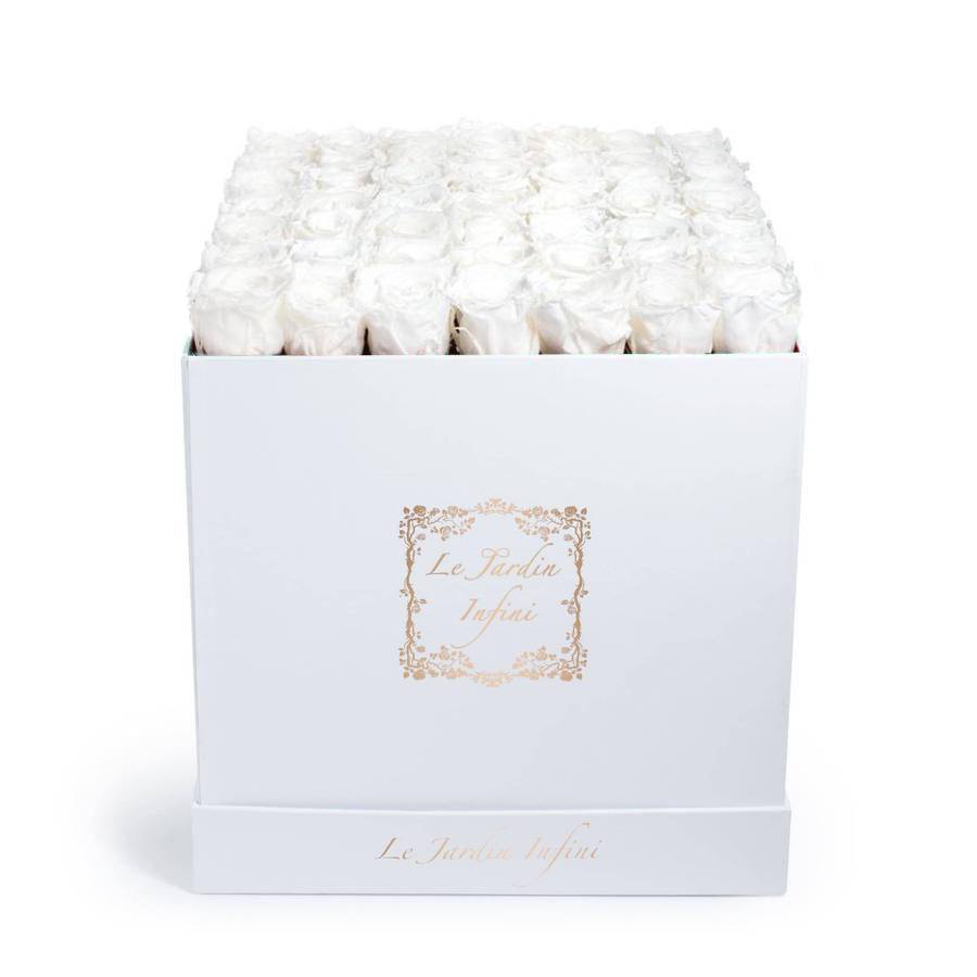 White Preserved Roses - Large Square Luxury White Box - Le Jardin Infini Roses in a Box