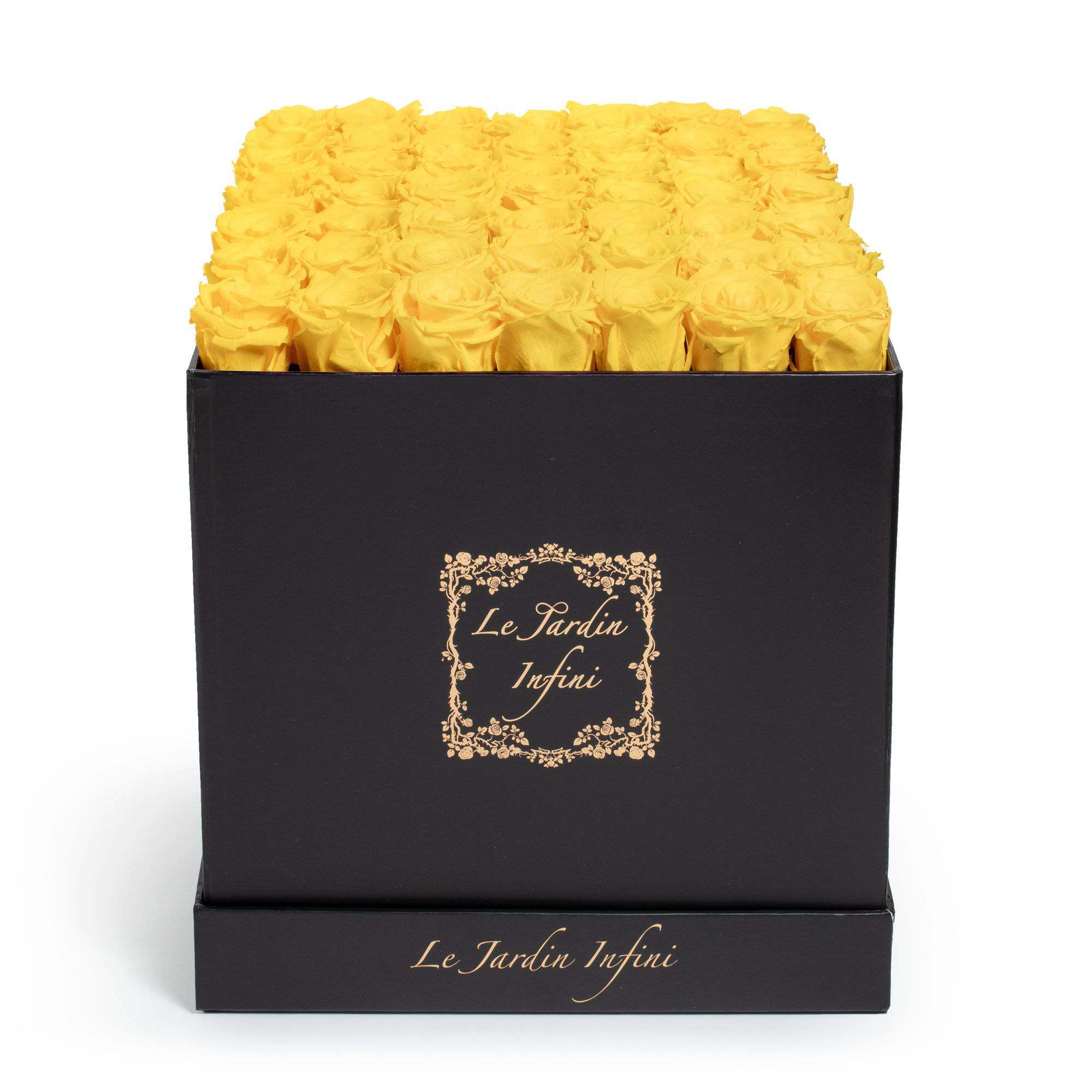 Yellow Preserved Roses - Large Square Black Box - Le Jardin Infini Roses in a Box