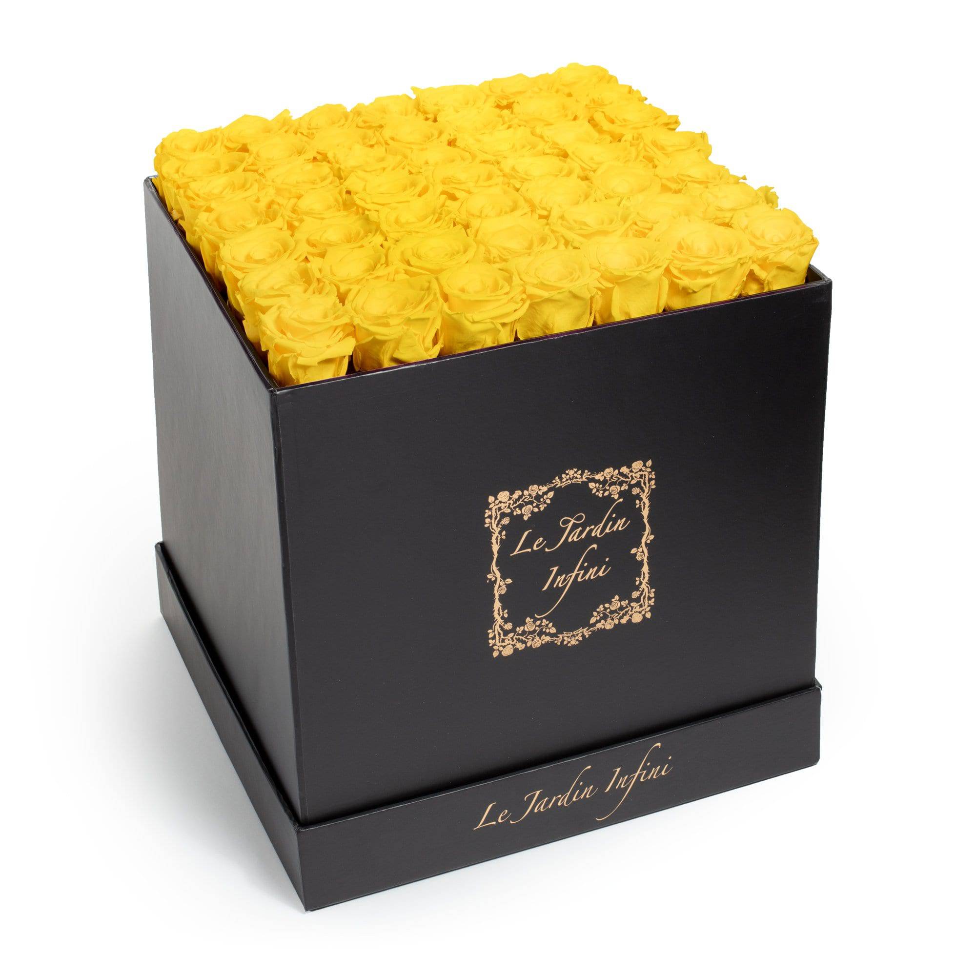 Yellow Preserved Roses - Large Square Black Box - Le Jardin Infini Roses in a Box