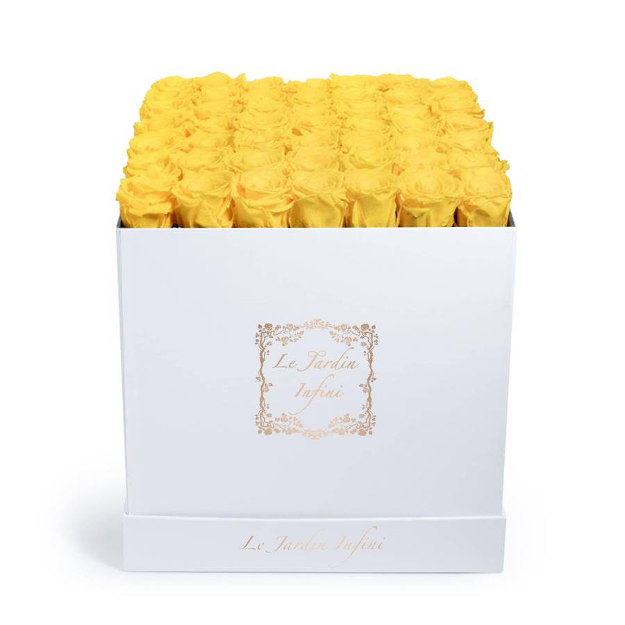 Yellow Preserved Roses - Large Square Luxury White Box
