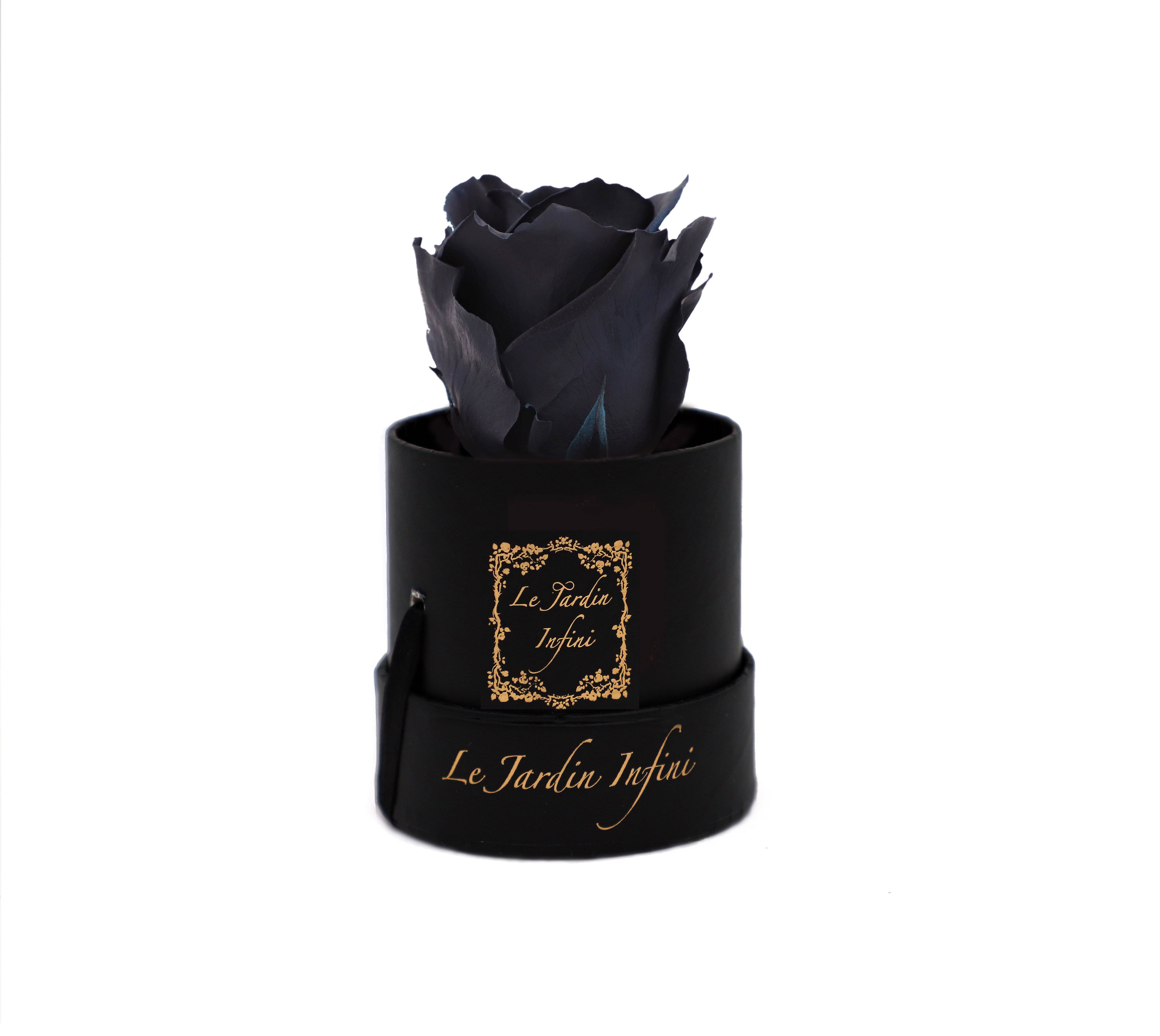 Single Black Preserved Rose - Small Round Black Box - Le Jardin Infini Roses in a Box
