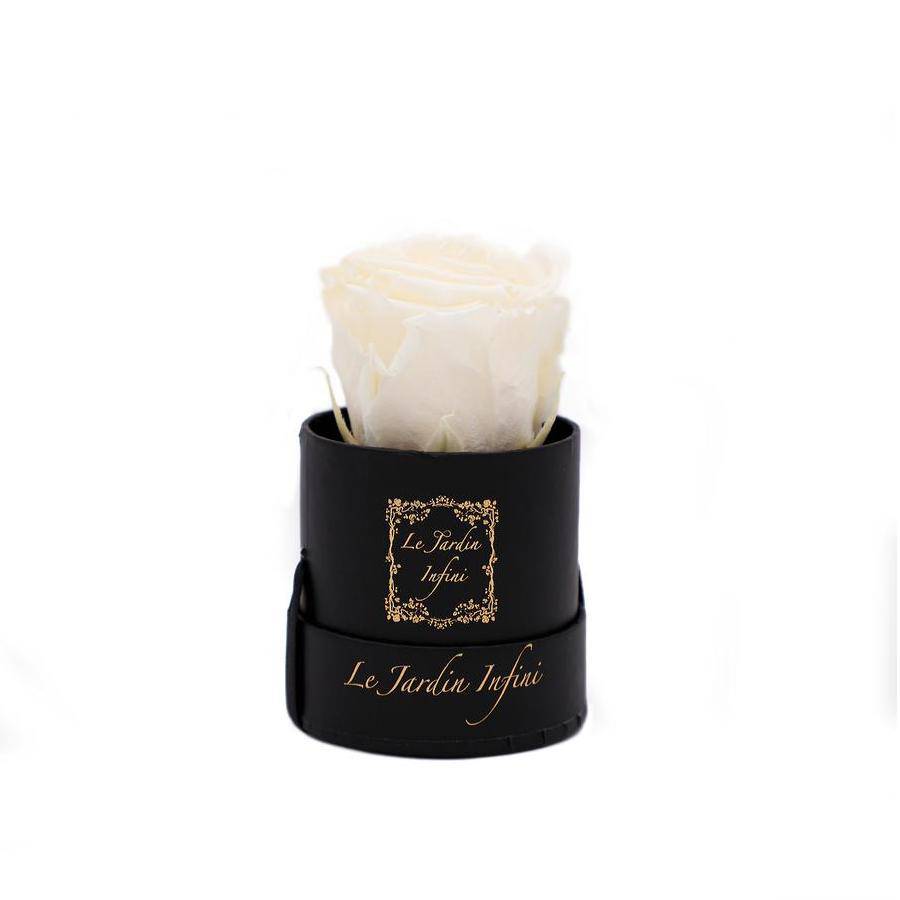 Single Champagne Preserved Rose - Small Round Black Box - Le Jardin Infini Roses in a Box