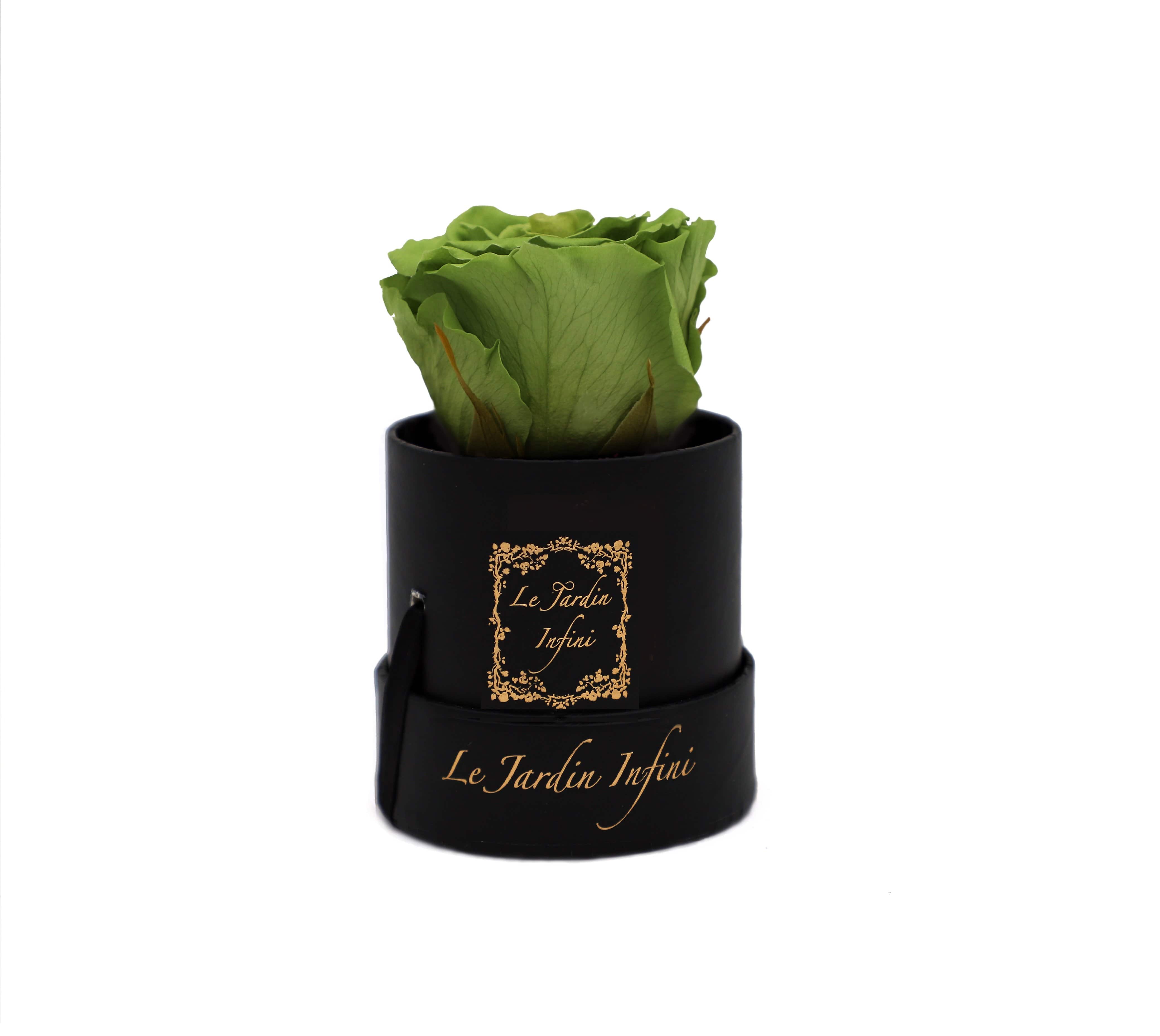 Single Green Preserved Rose - Small Round Black Box - Le Jardin Infini Roses in a Box