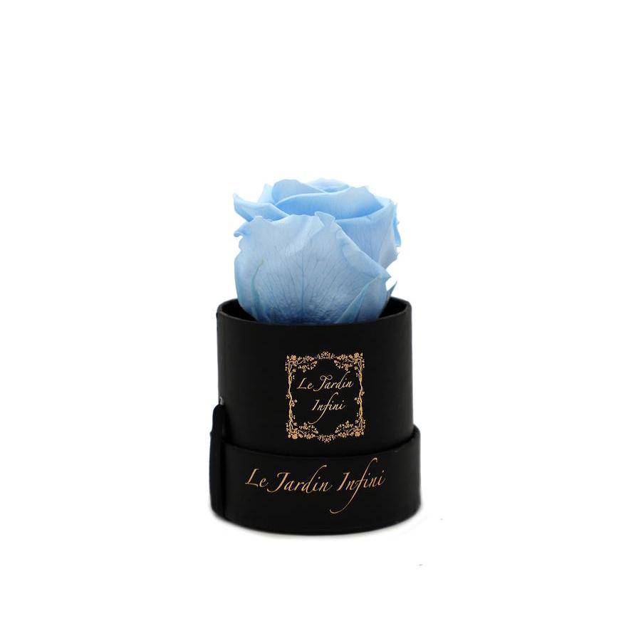 Single Light Blue Preserved Rose - Small Round Black Box - Le Jardin Infini Roses in a Box