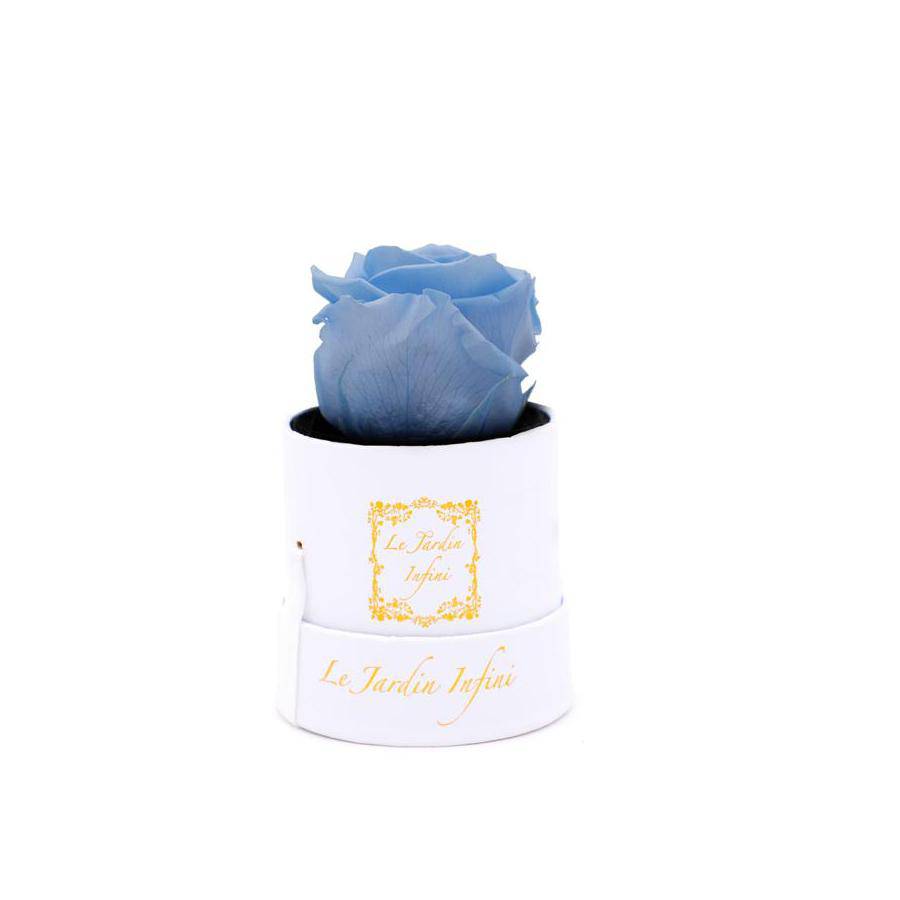 Single Light Blue Preserved Rose - Small Round White Box - Le Jardin Infini Roses in a Box