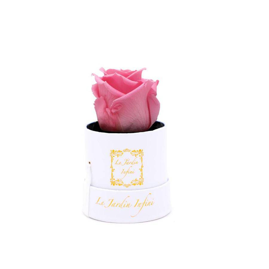 Single Light Pink Preserved Rose - Small Round White Box - Le Jardin Infini Roses in a Box