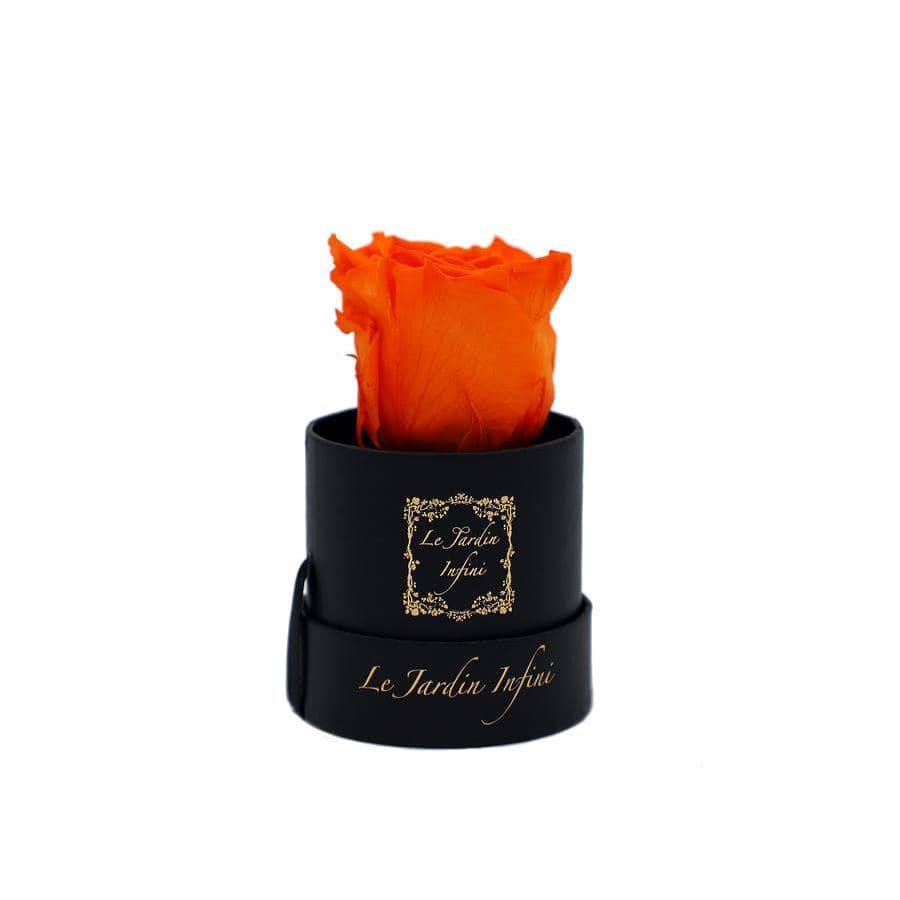 Single Orange Preserved Rose - Small Round Black Box - Le Jardin Infini Roses in a Box