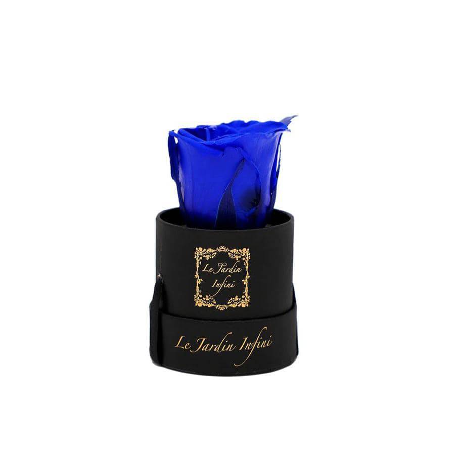 Single Royal Blue Preserved Rose - Small Round Black Box - Le Jardin Infini Roses in a Box