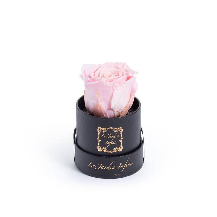 Single Soft Pink Preserved Rose - Small Round Black Box - Le Jardin Infini Roses in a Box