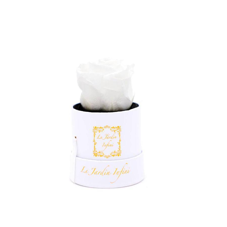 Single White Preserved Rose - Small Round White Box - Le Jardin Infini Roses in a Box