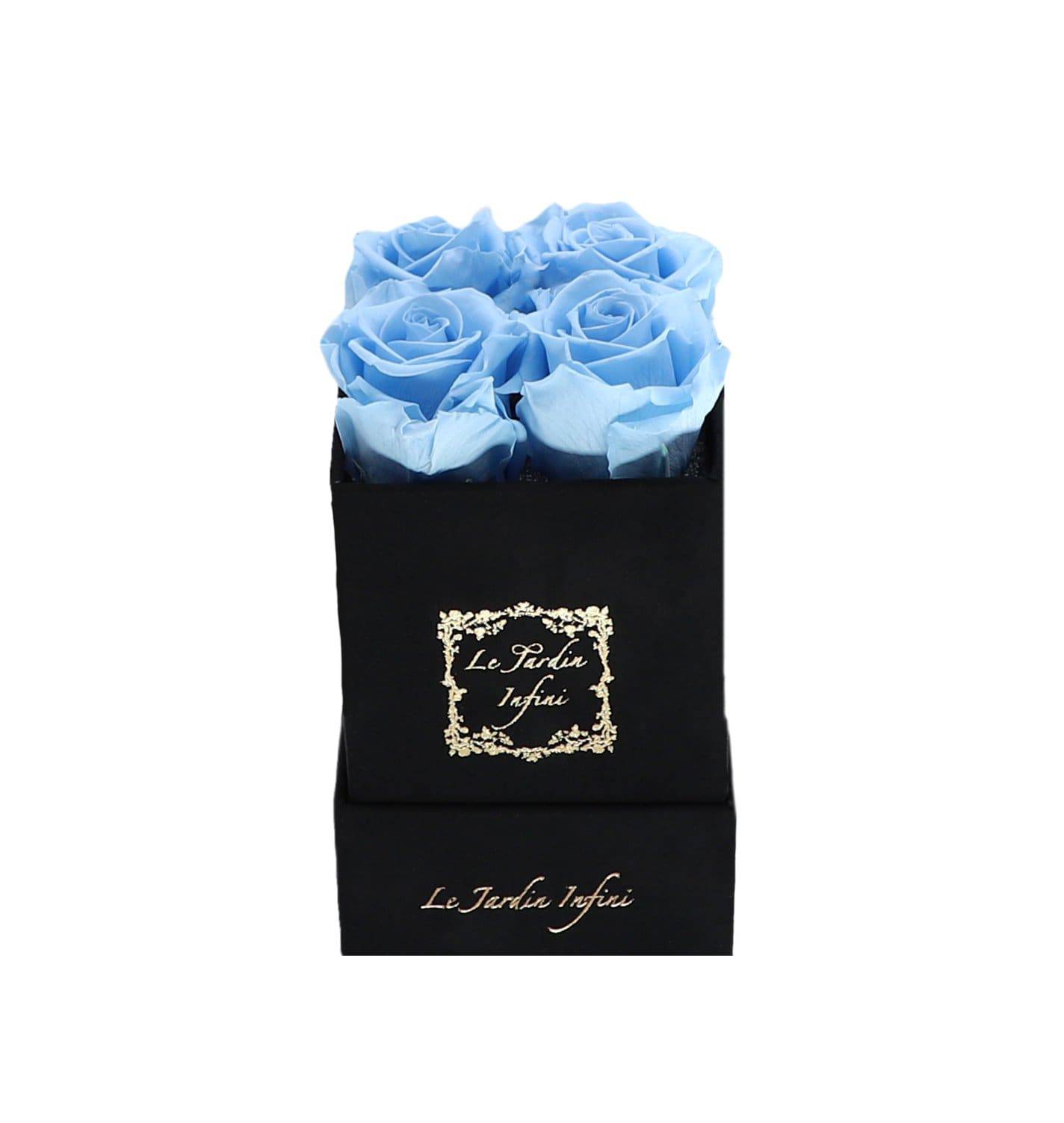 Baby Blue Preserved Roses - Small Square Black Suede Box - Le Jardin Infini Roses in a Box