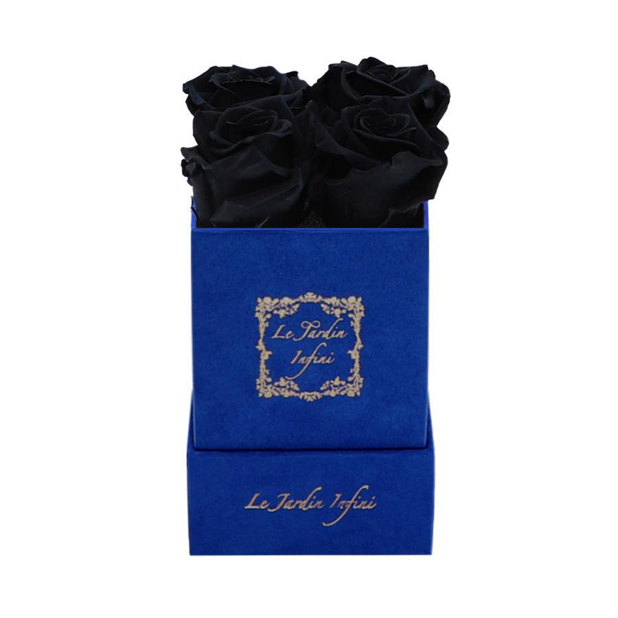 Black Preserved Roses - Luxury Small Square Blue Suede Box - Le Jardin Infini Roses in a Box