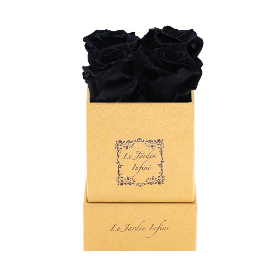 Black Preserved Roses - Luxury Small Square Gold Suede Box