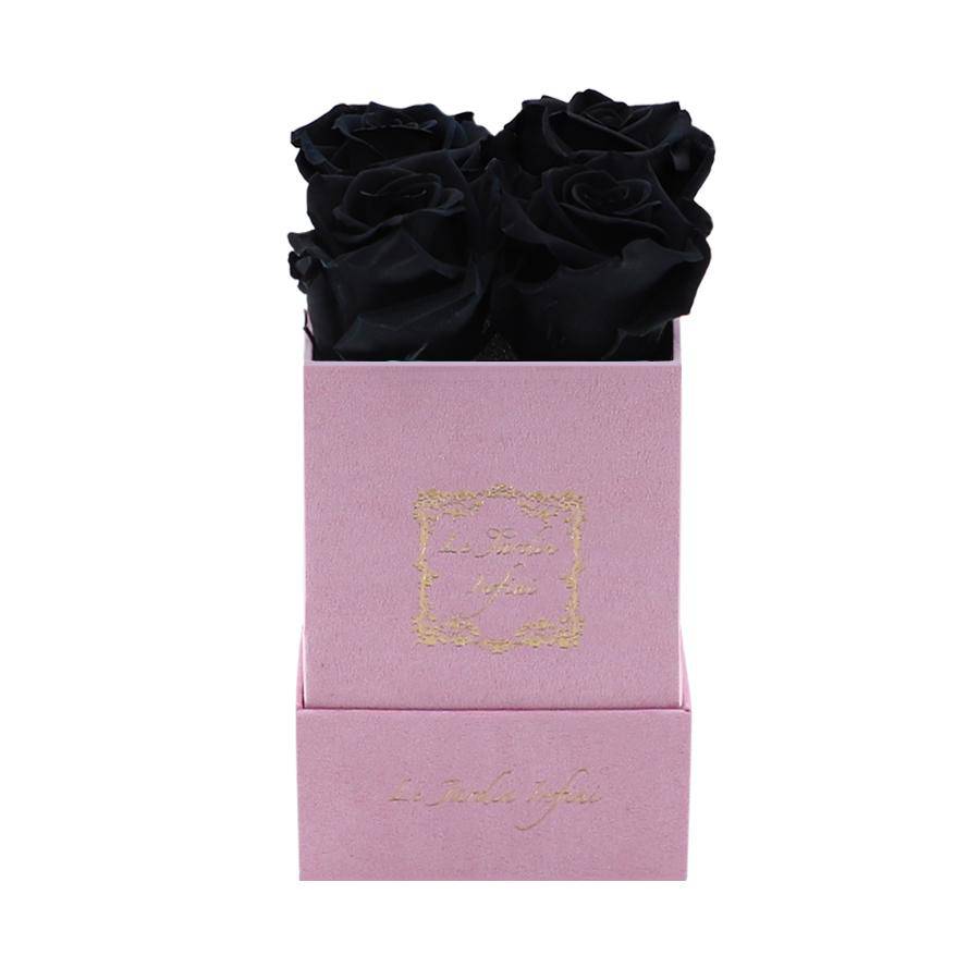 Black Preserved Roses - Luxury Small Square Pink Suede Box