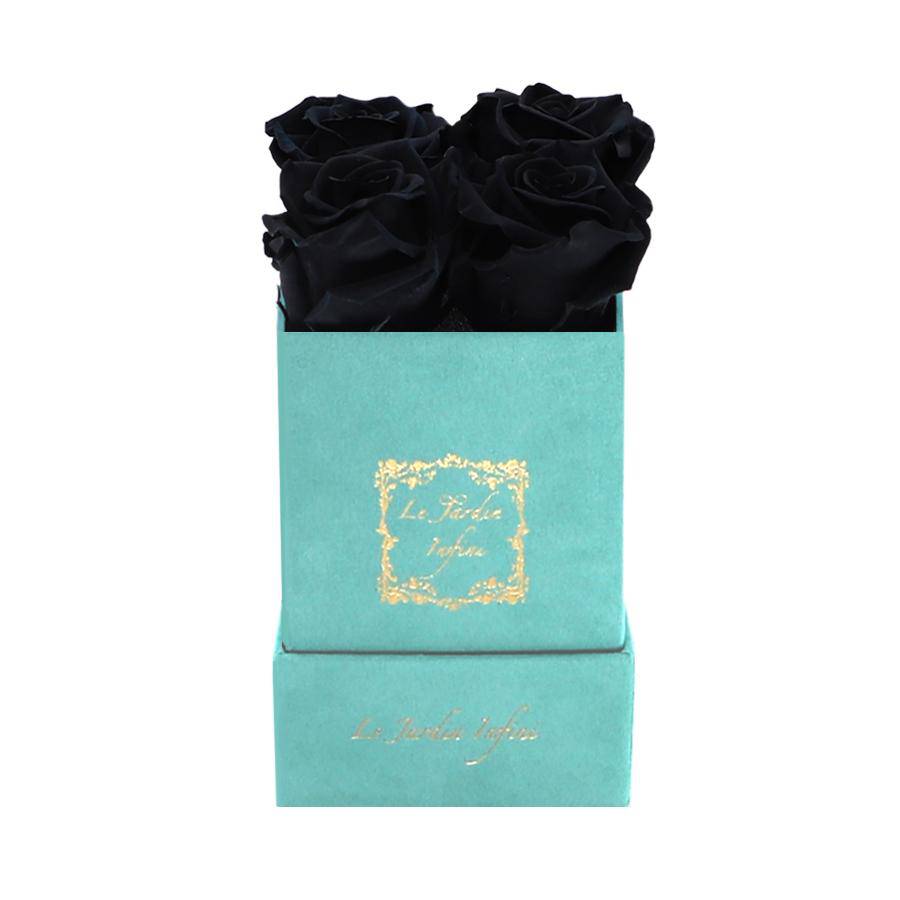 Black Preserved Roses - Luxury Small Square Turquoise Suede Box