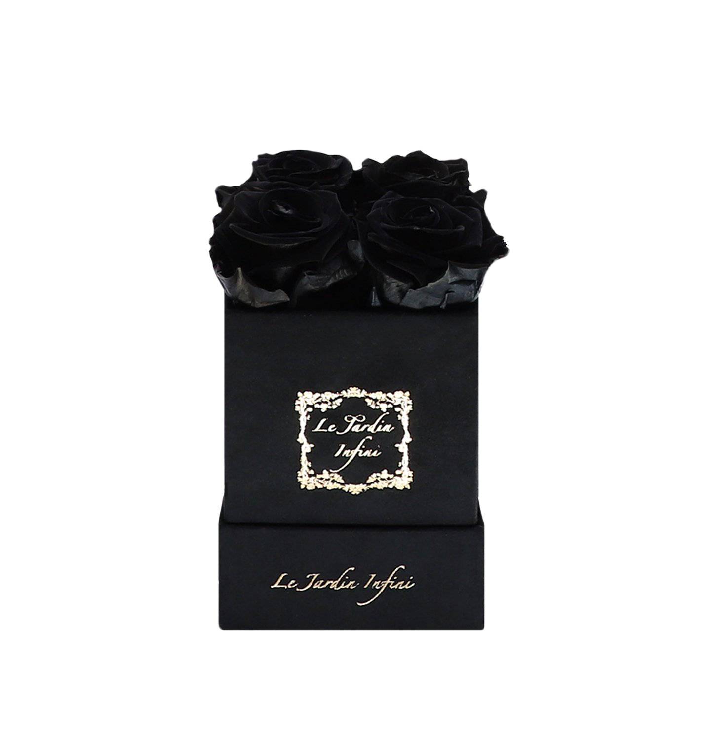 Black Preserved Roses - Small Square Black Suede Box