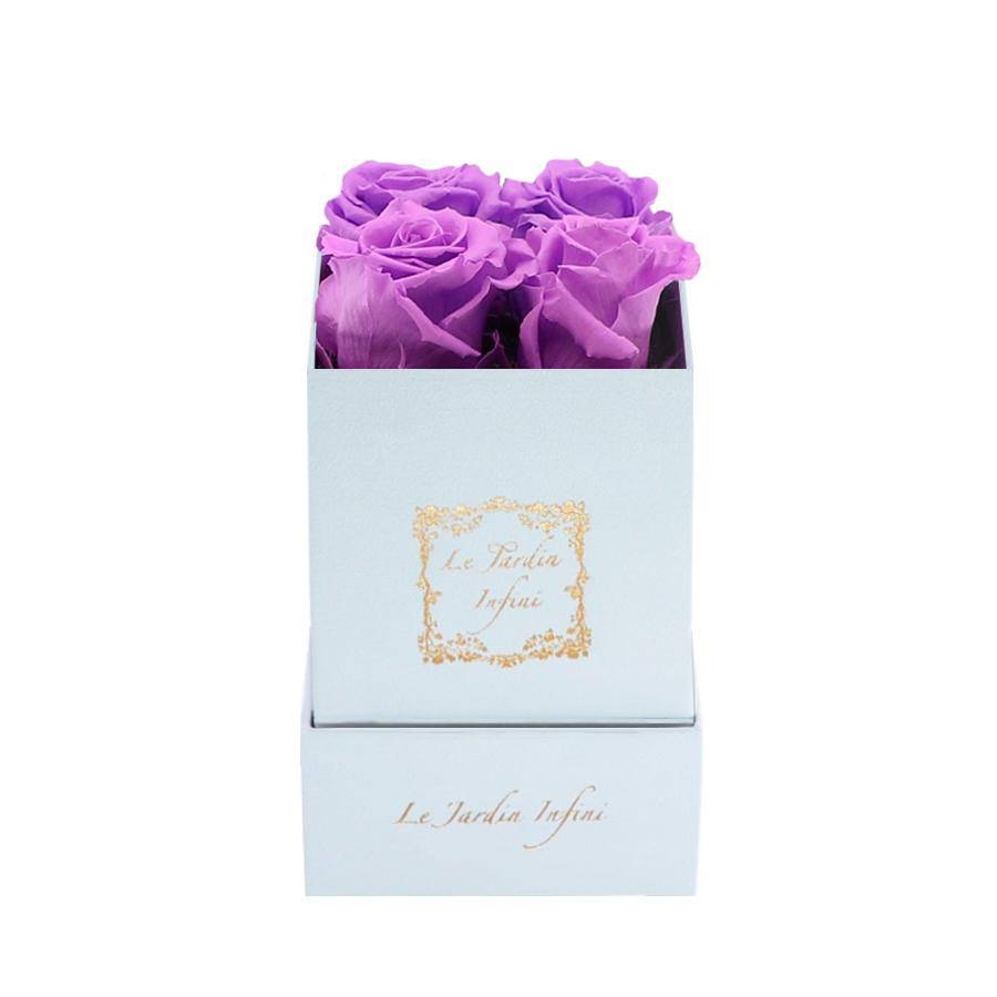 Bright Lilac Preserved Roses - Luxury Small Square White Suede Box - Le Jardin Infini Roses in a Box