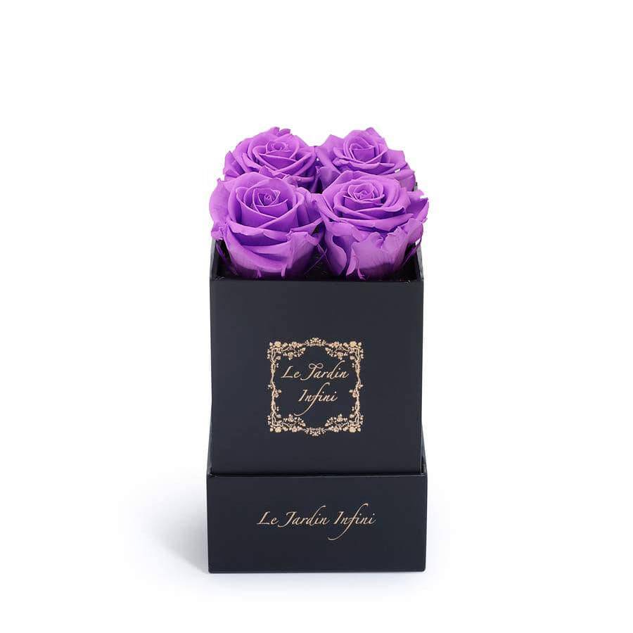 Bright Lilac Preserved Roses - Small Square Black Box