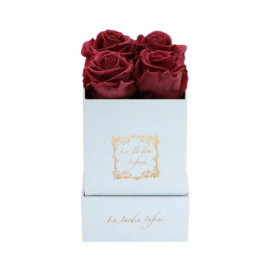 Burgundy Preserved Roses - Luxury Small Square White Suede Box - Le Jardin Infini Roses in a Box
