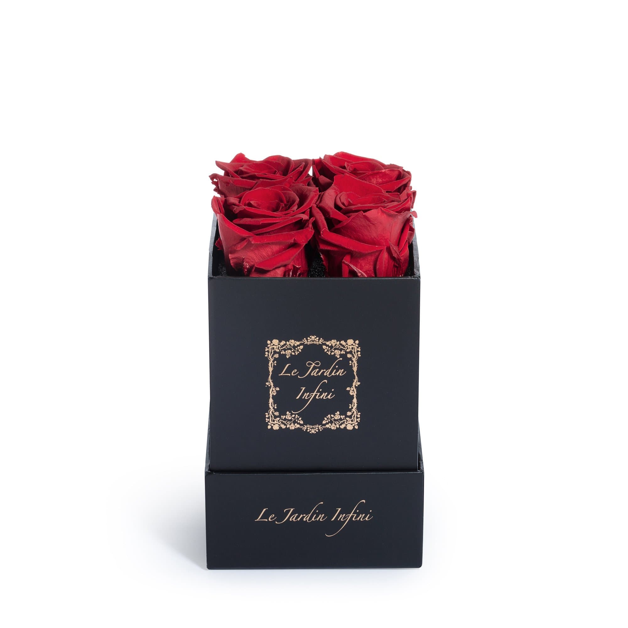 Burgundy Preserved Roses - Small Square Black Box - Le Jardin Infini Roses in a Box