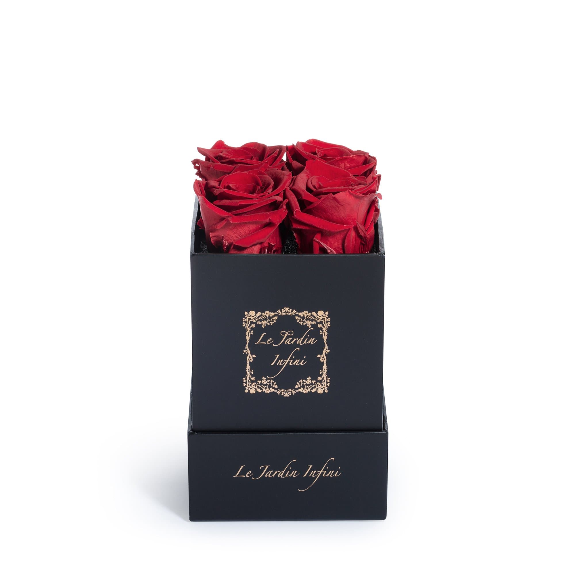 Burgundy Preserved Roses - Small Square Black Box - Le Jardin Infini Roses in a Box
