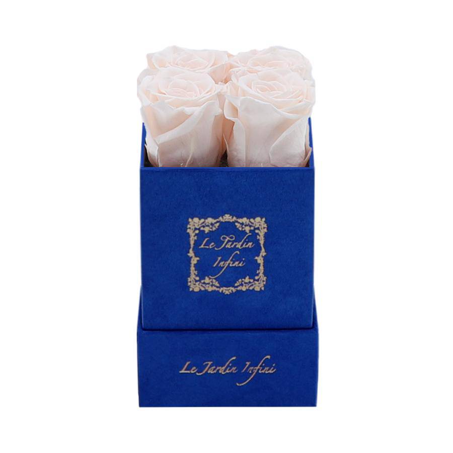 Champagne Preserved Roses - Luxury Small Square Blue Suede Box