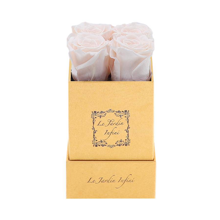 Champagne Preserved Roses - Luxury Small Square Gold Suede Box