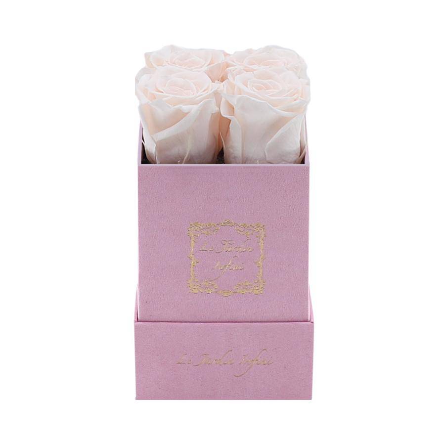 Champagne Preserved Roses - Luxury Small Square Pink Suede Box
