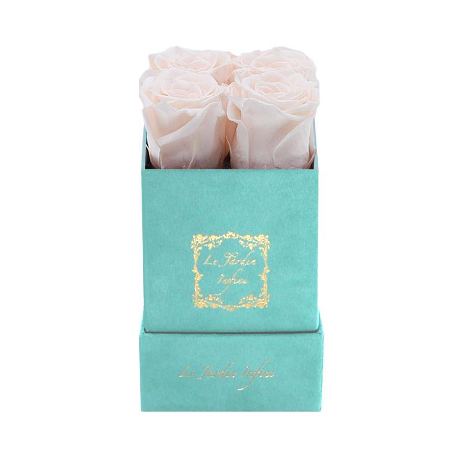 Champagne Preserved Roses - Luxury Small Square Turquoise Suede Box