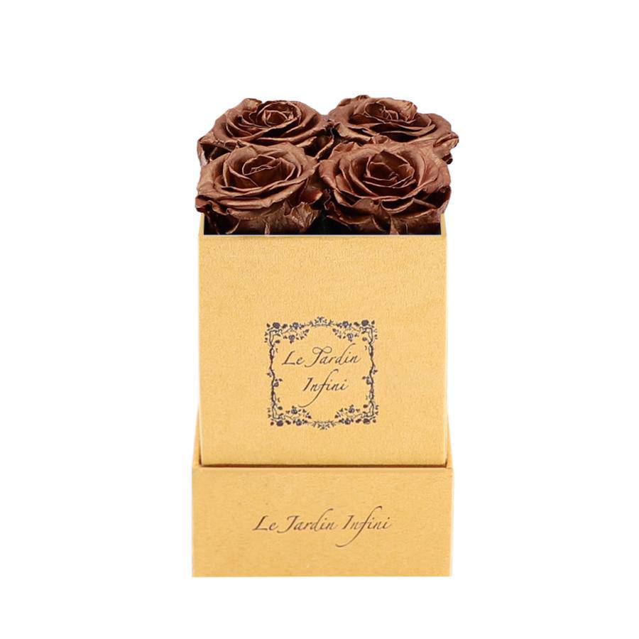 Copper Preserved Roses - Luxury Small Square Gold Suede Box