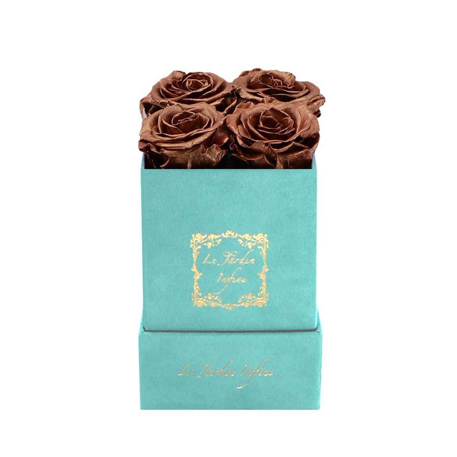 Copper Preserved Roses - Luxury Small Square Turquoise Suede Box