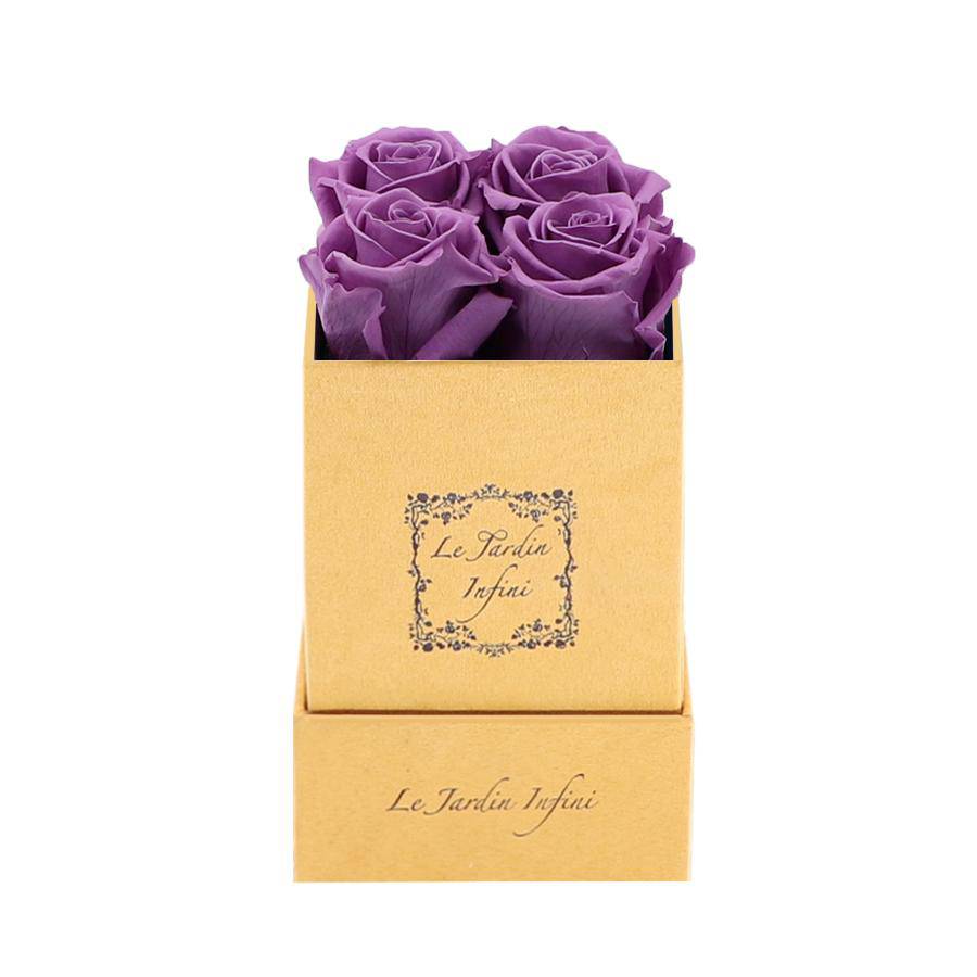 Dark Lilac Preserved Roses - Luxury Small Square Gold Suede Box