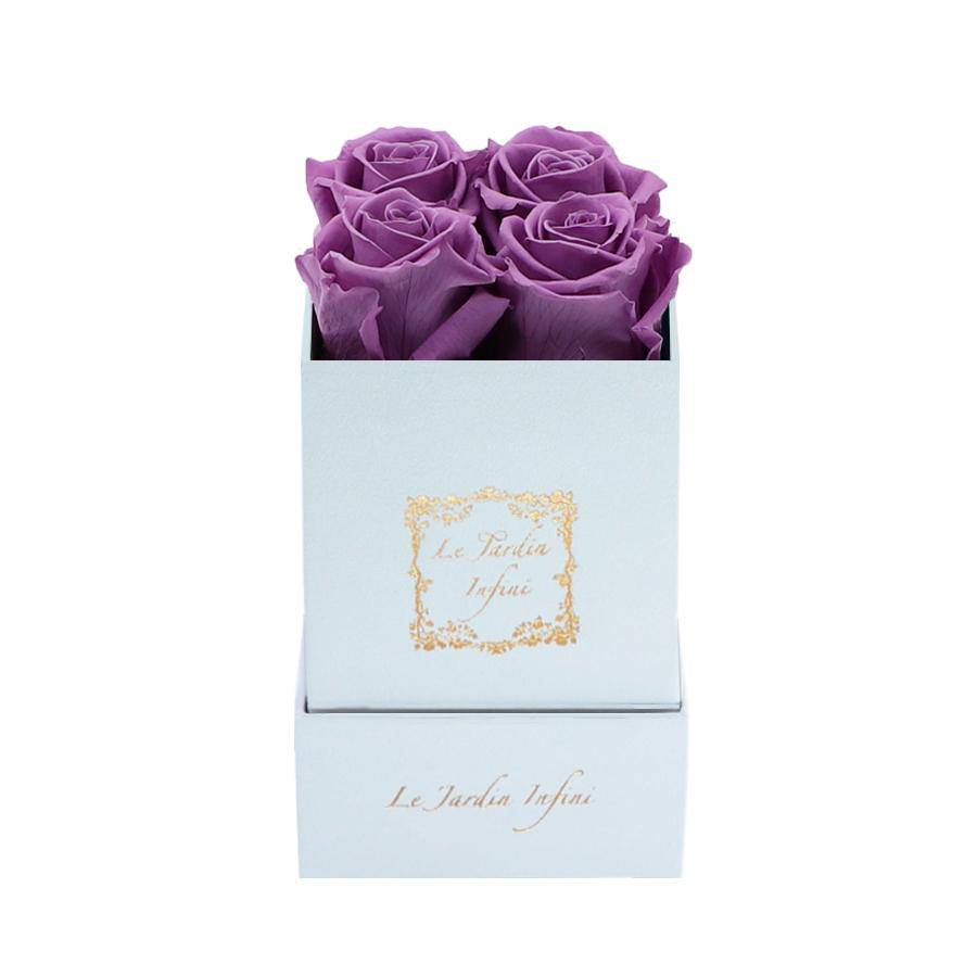 Dark Lilac Preserved Roses - Luxury Small Square White Suede Box - Le Jardin Infini Roses in a Box
