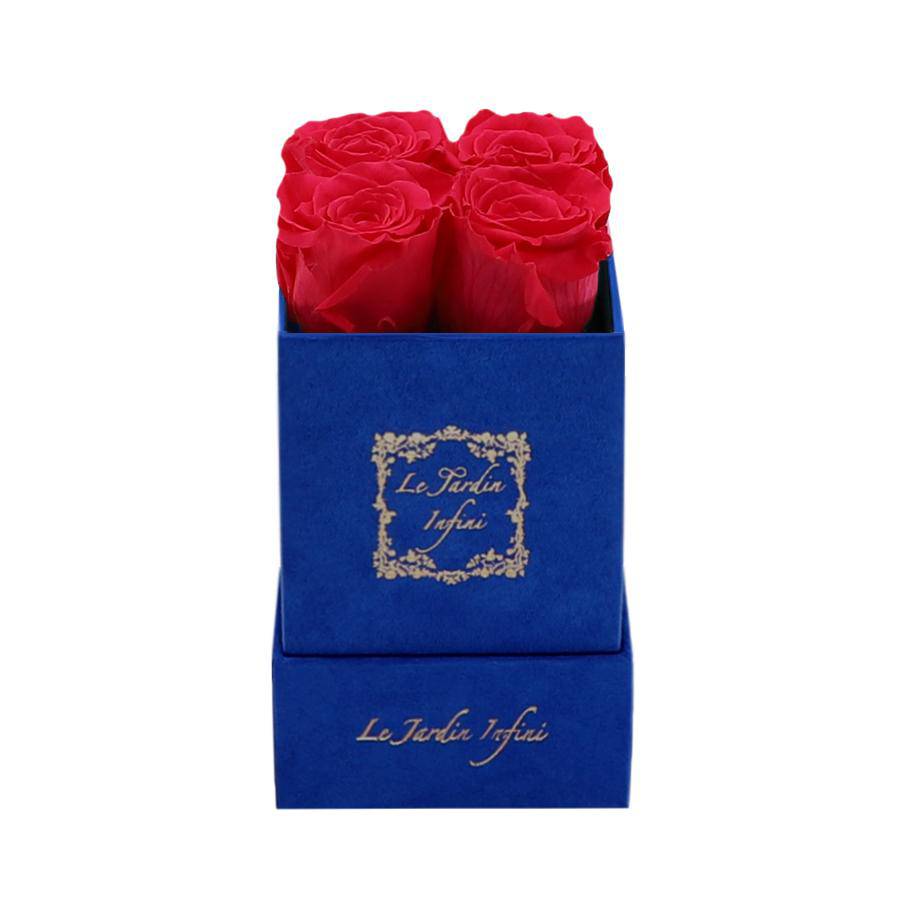 Dark Pink Preserved Roses - Luxury Small Square Blue Suede Box