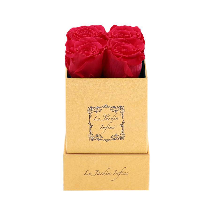 Dark Pink Preserved Roses - Luxury Small Square Gold Suede Box - Le Jardin Infini Roses in a Box