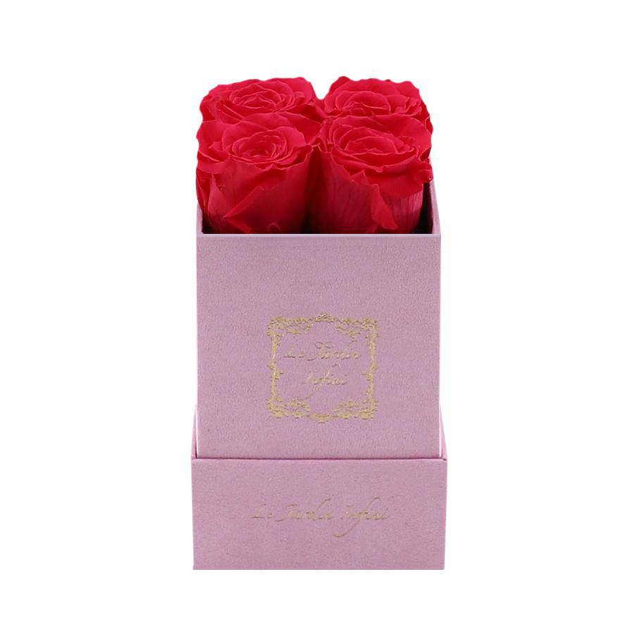 Dark Pink Preserved Roses - Luxury Small Square Pink Suede Box