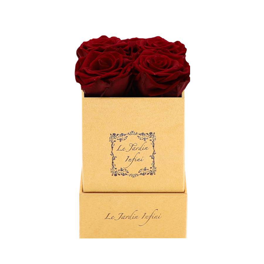 Dark Red Preserved Roses - Luxury Small Square Gold Suede Box - Le Jardin Infini Roses in a Box
