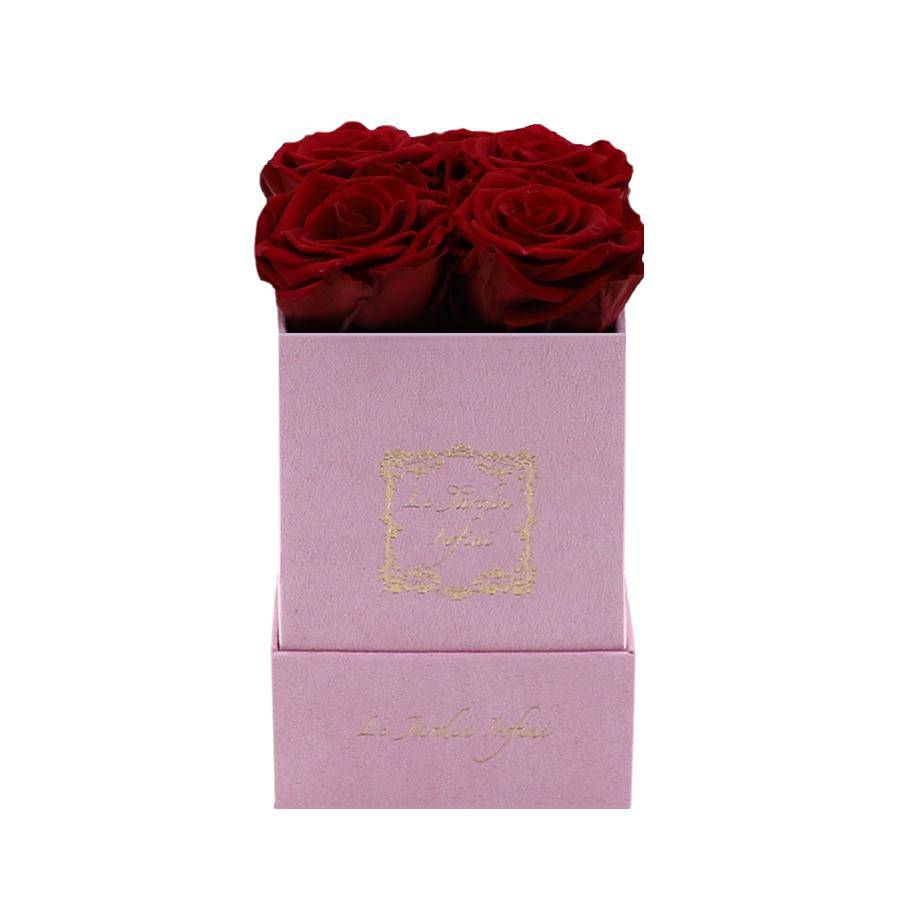 Dark Red Preserved Roses - Luxury Small Square Pink Suede Box - Le Jardin Infini Roses in a Box