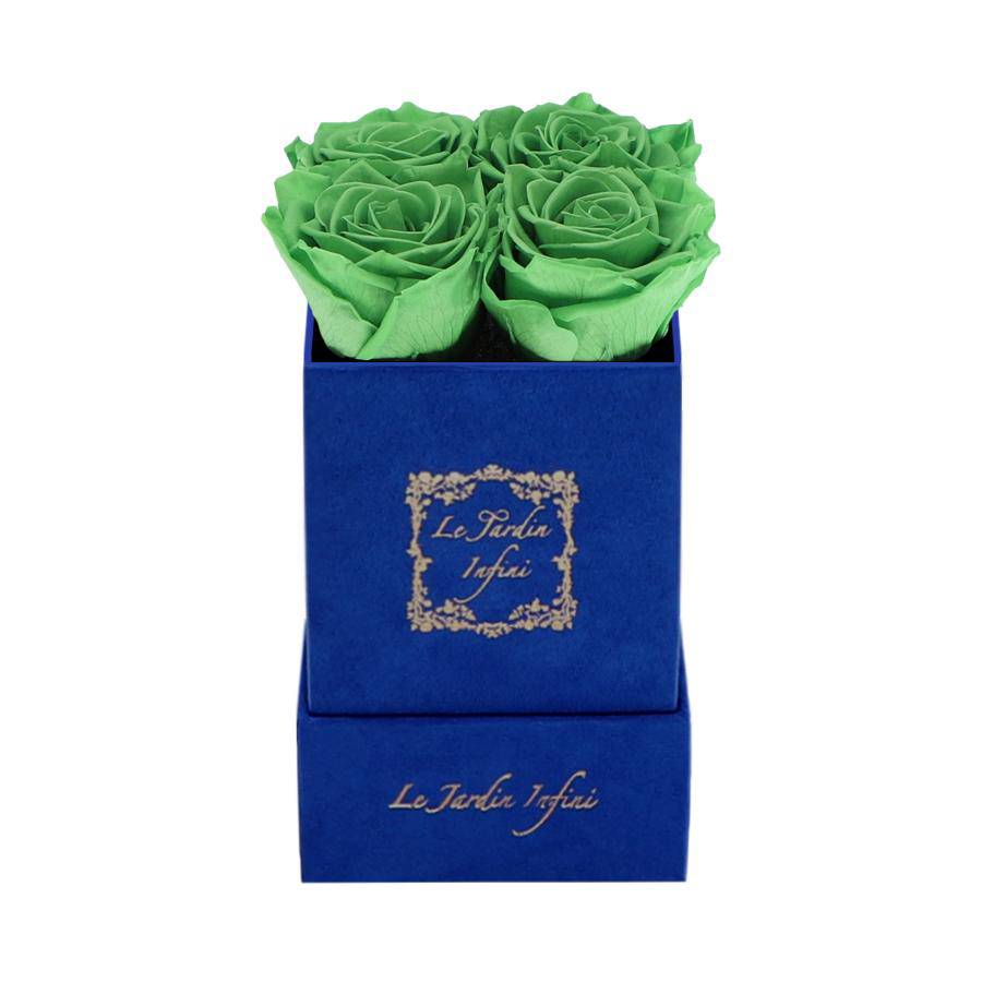 Green Tea Preserved Roses - Luxury Small Square Blue Suede Box
